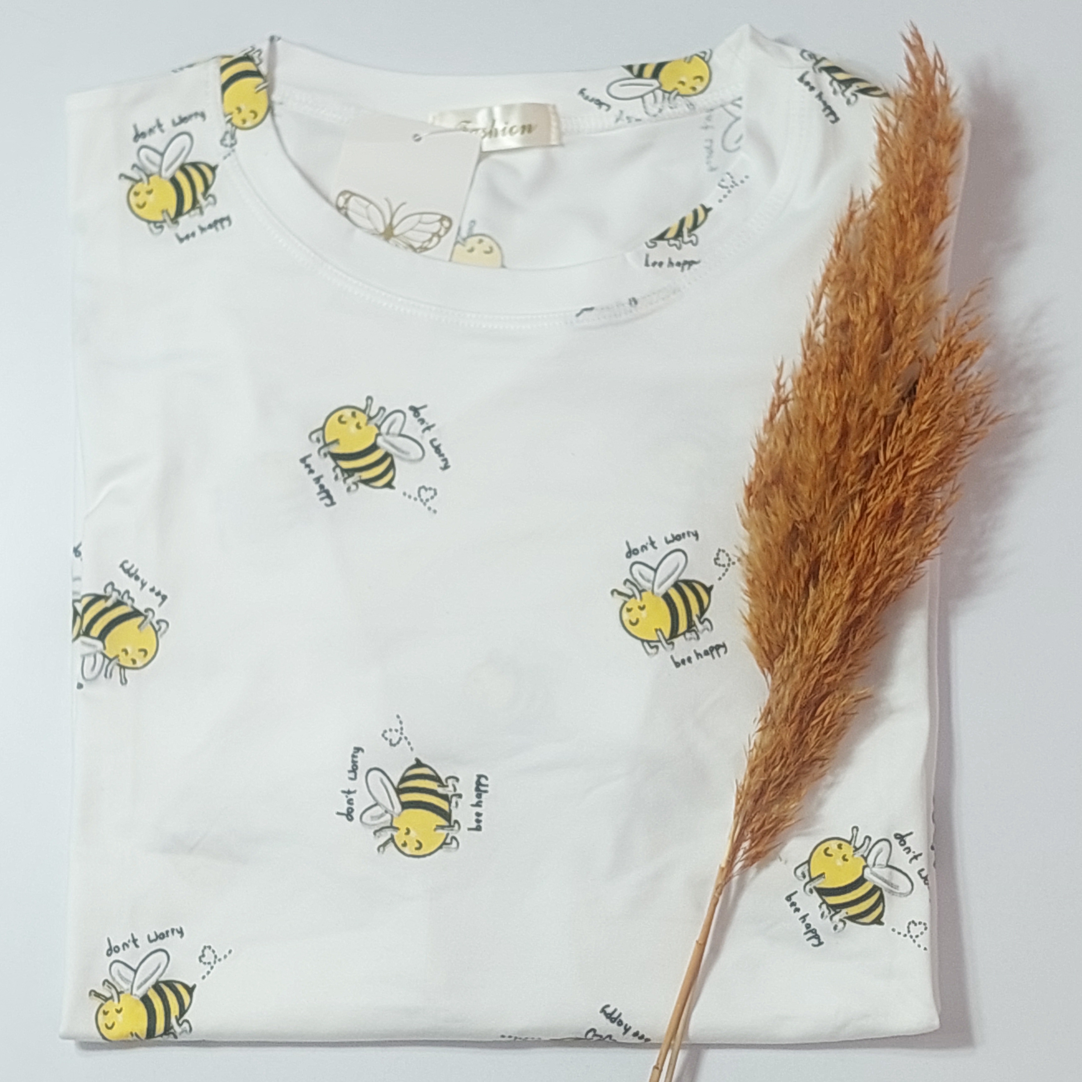 تیشرت  نخی وارداتی زنانه طرح برجسته زنبور