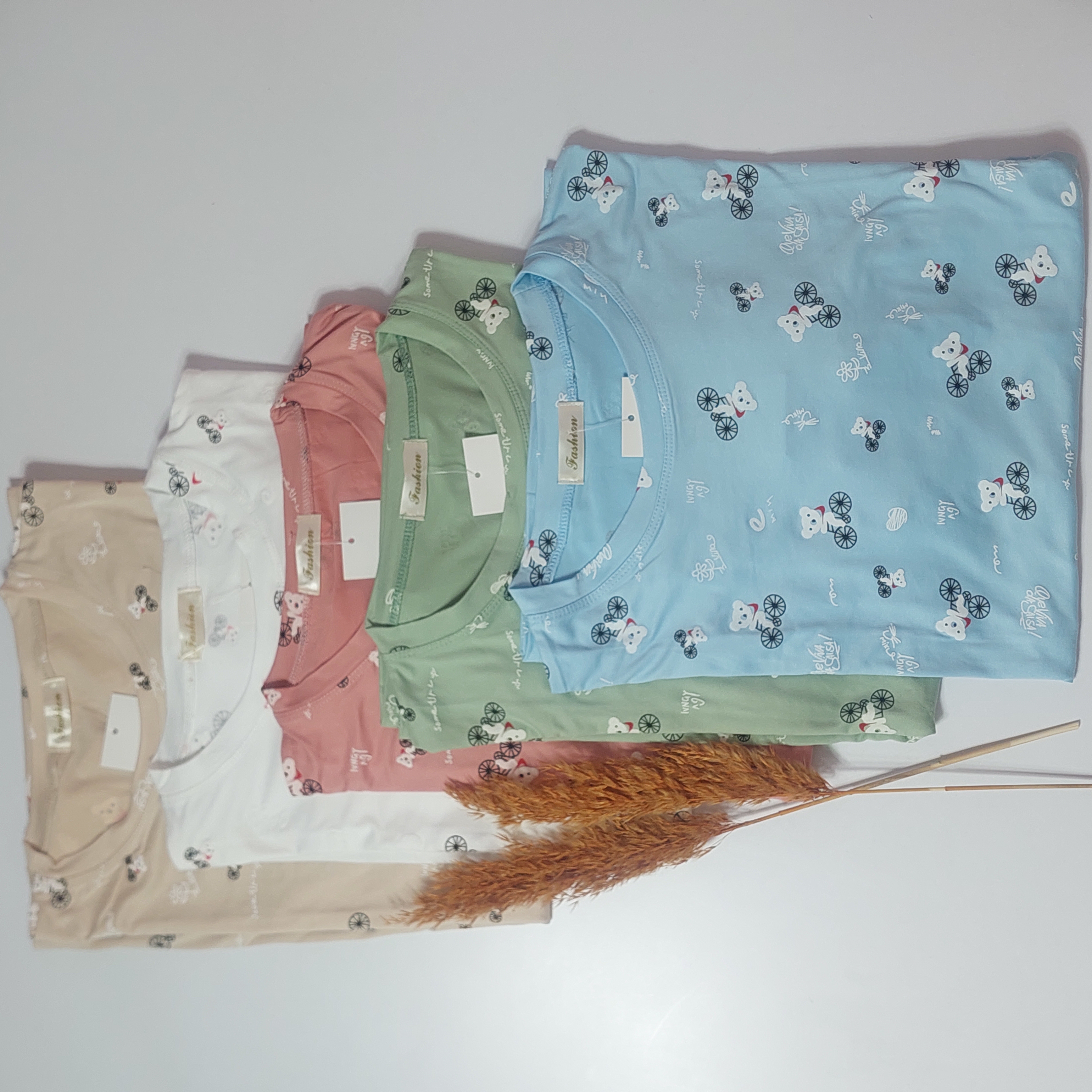 تیشرت وارداتی نخی زنانه طرح برجسته خرس